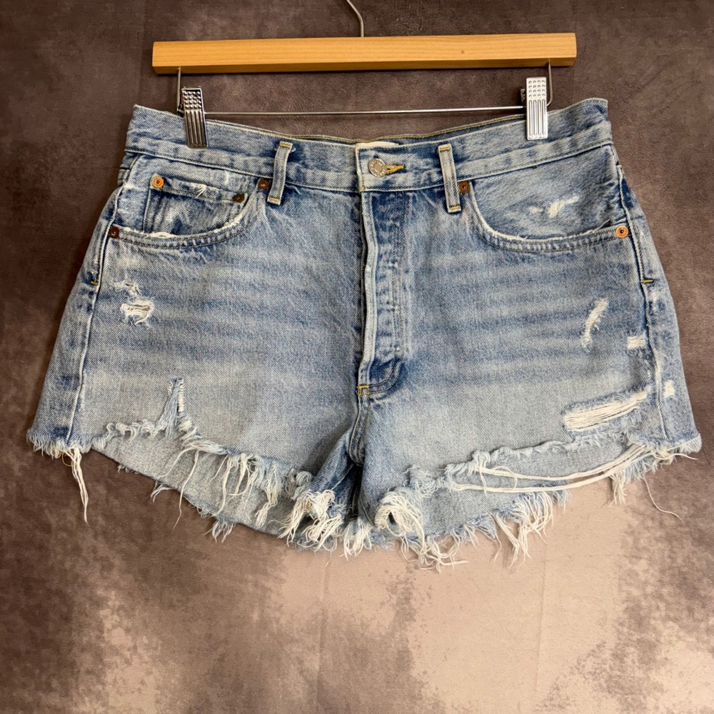 AGOLDE Parker High Waist Distressed Denim Shorts Light Wash 28 A026-811